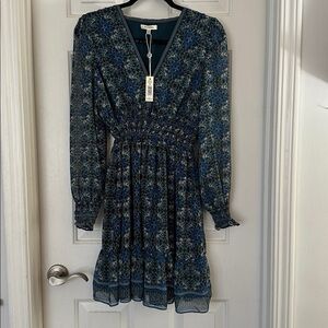 NWT Max Studio floral print long sleeve boho dress small